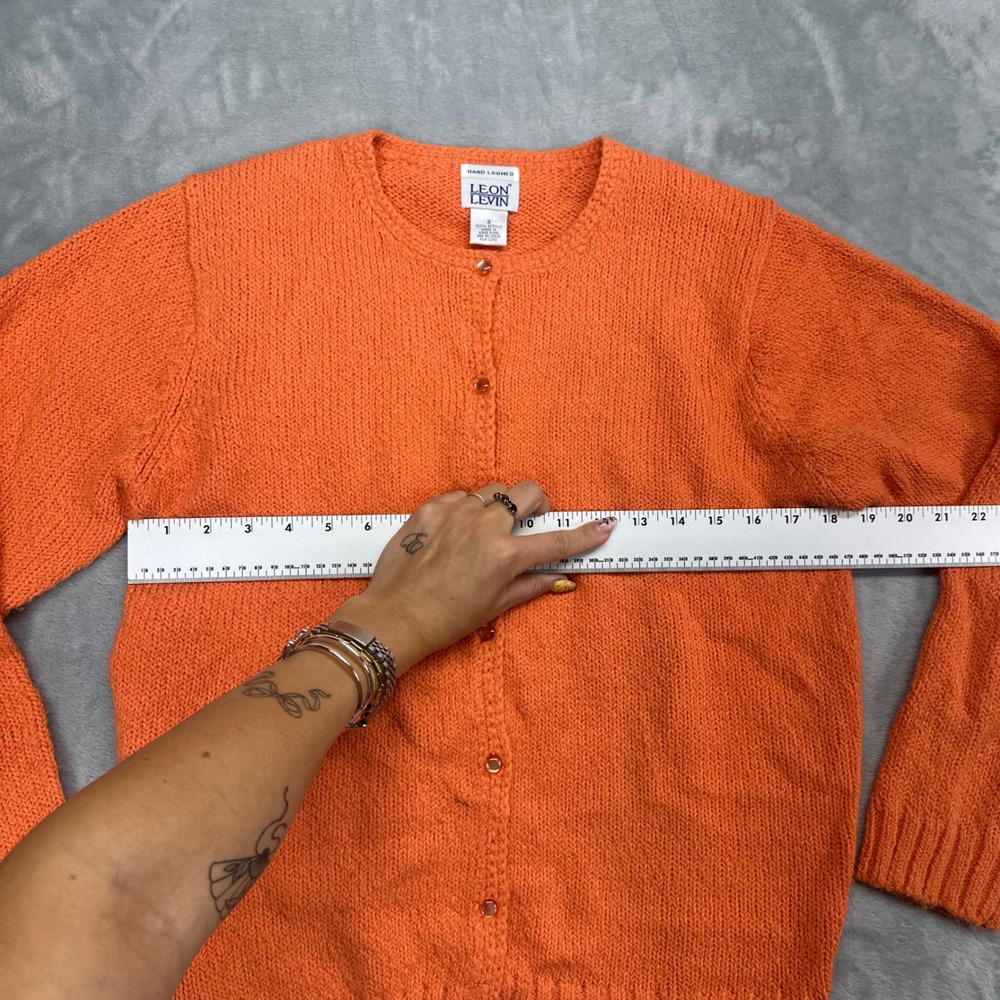 Leon Levin Orange Hand Loomed Button Front Cardigan Sweater Women Small Classic - Picture 5 of 7